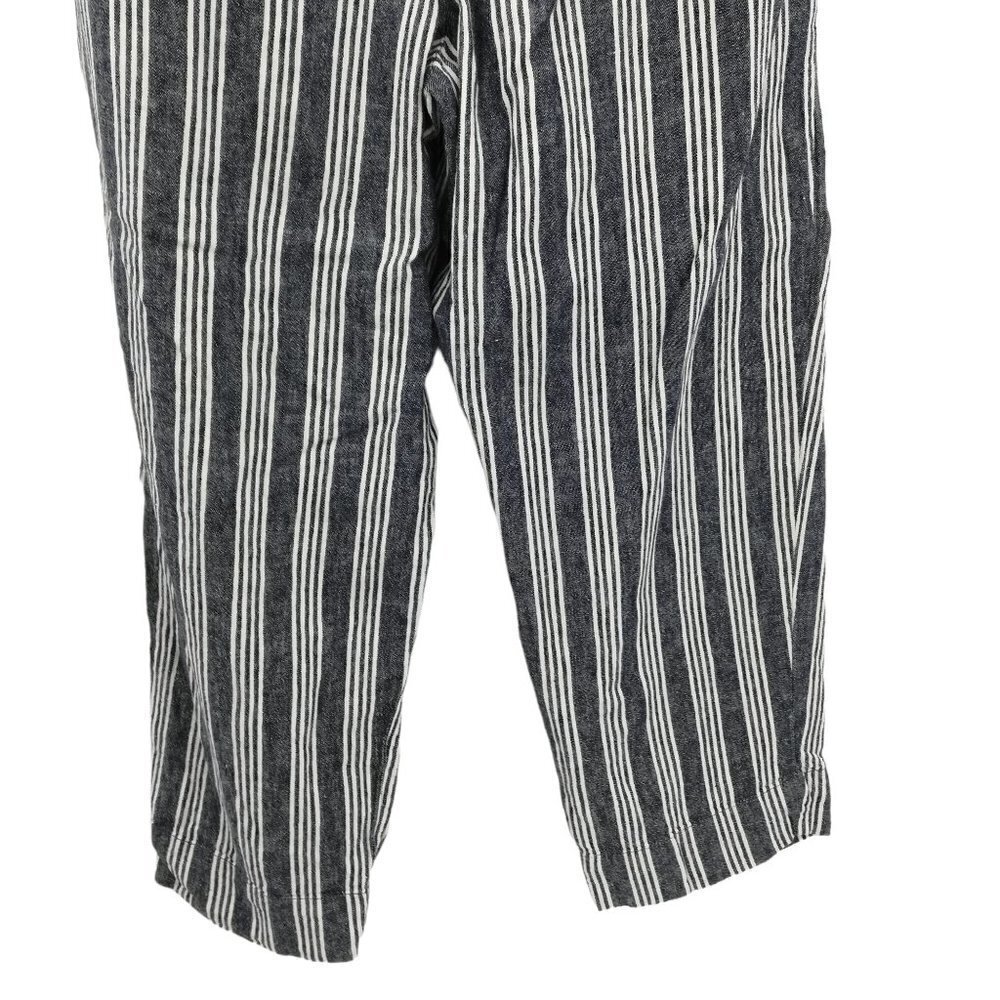 Madewell Striped Linen Blend Paperbag Pants Size 8 Pleated Indigo Stripe Belted - Picture 11 of 12